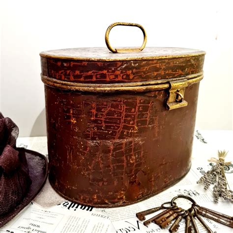 antique metal hat box|vintage wallpaper hat box.